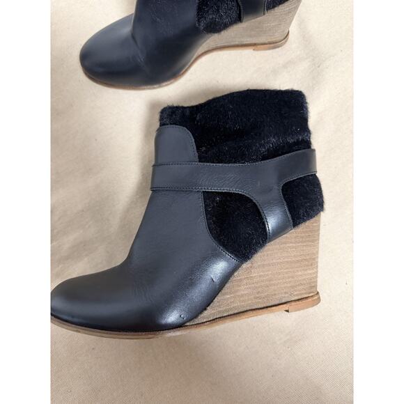 MM6 Margiela Boots Womens Size 40 Black Wedge Fur Ankle Made In Italy - Picture 2 of 13